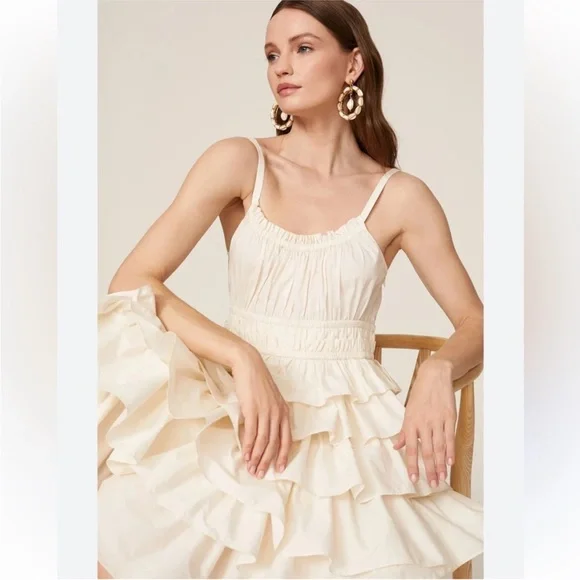 Ulla Johnson Cream Asymmetrical Tiered ruffle Dress wedding engagement - Picture 3 of 9